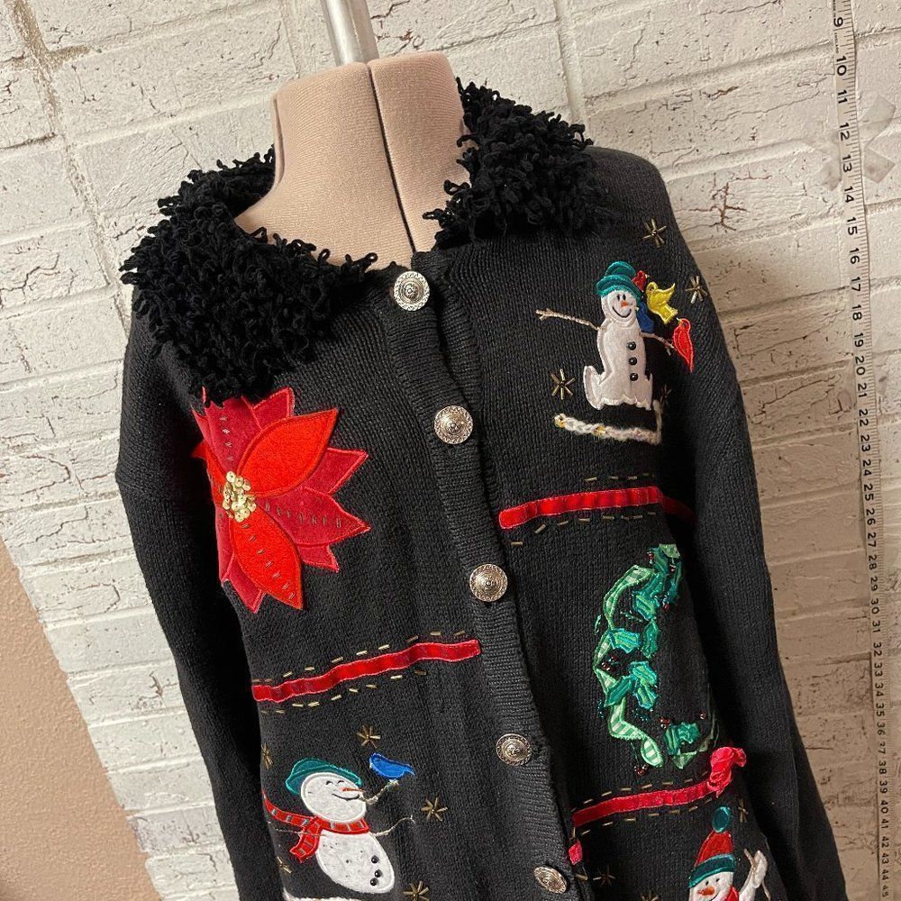 Reference Point Ugly Christmas Sweater Cardigan Snowman Christmas Trees 2X